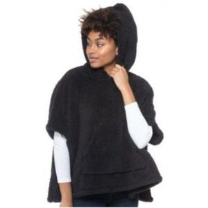 Jenni NWT Hooded Sherpa Pocket Poncho Kangaroo Pocket Macy's Black One Size New